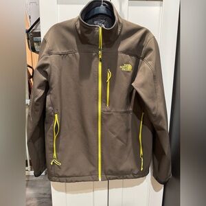 The North Face Brown and Yellow Green soft shell Jacket